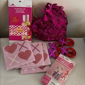 Galentines Valentine's Day Heart Party Set Pink and Red glasses napkins backdrop